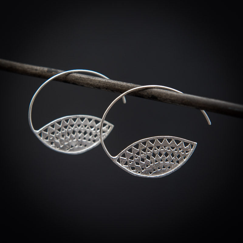 Geometric Aztec Tribal Sterling Silver or Gold Vermeil Hoop Earrings - Beyond Biasa