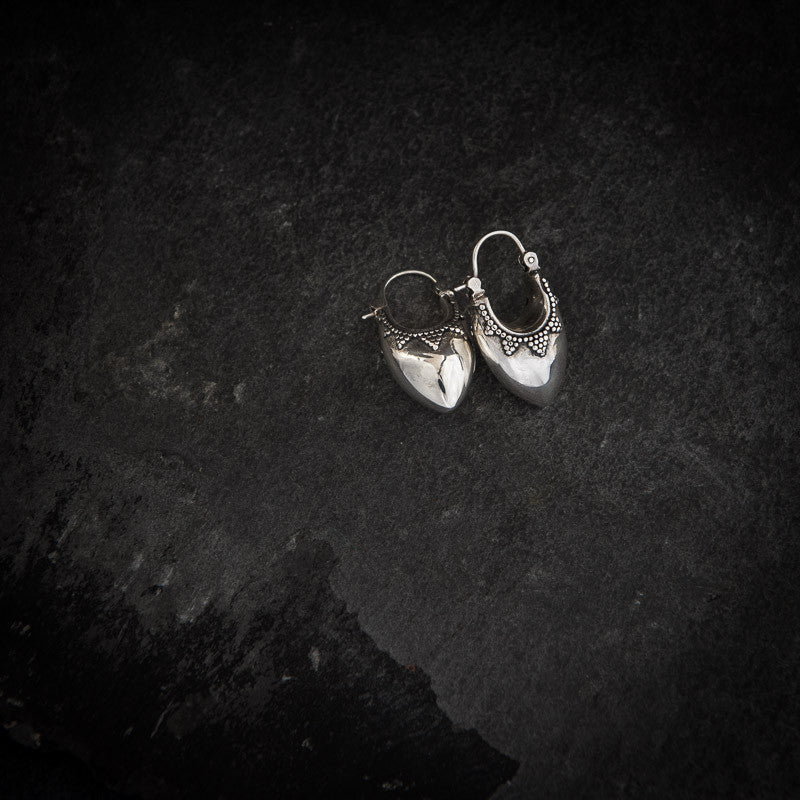 Granulation Sterling Silver Bucket Hoop Earrings - Beyond Biasa