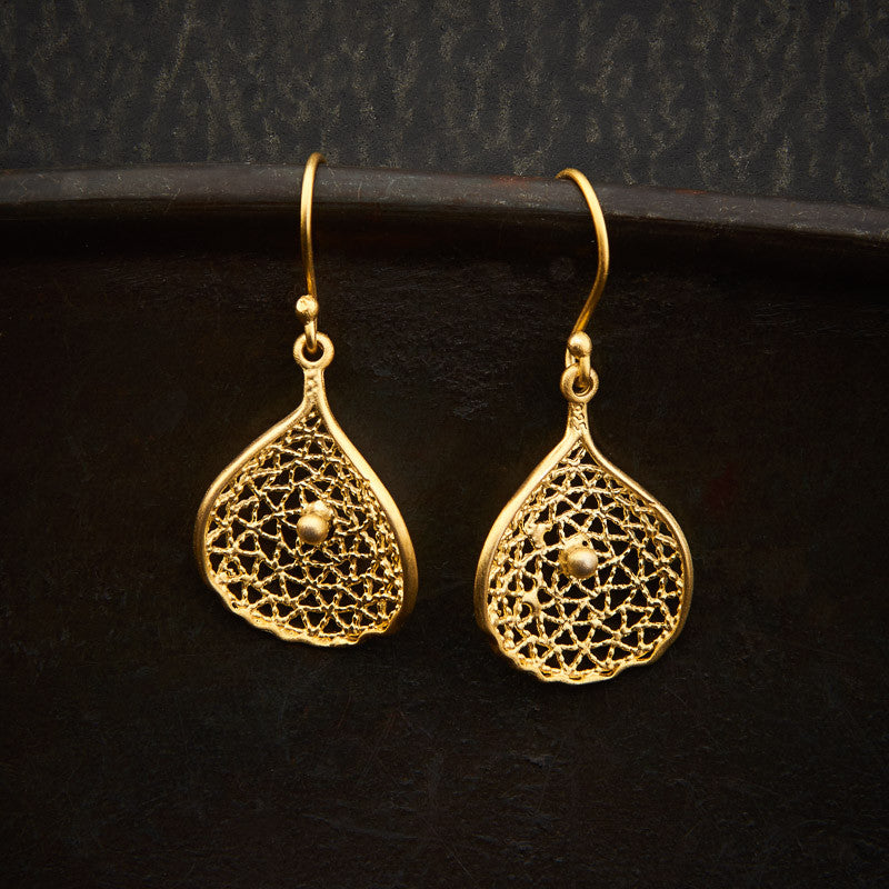 Gold Vermeil Mesh Petal Drop Earrings - Beyond Biasa