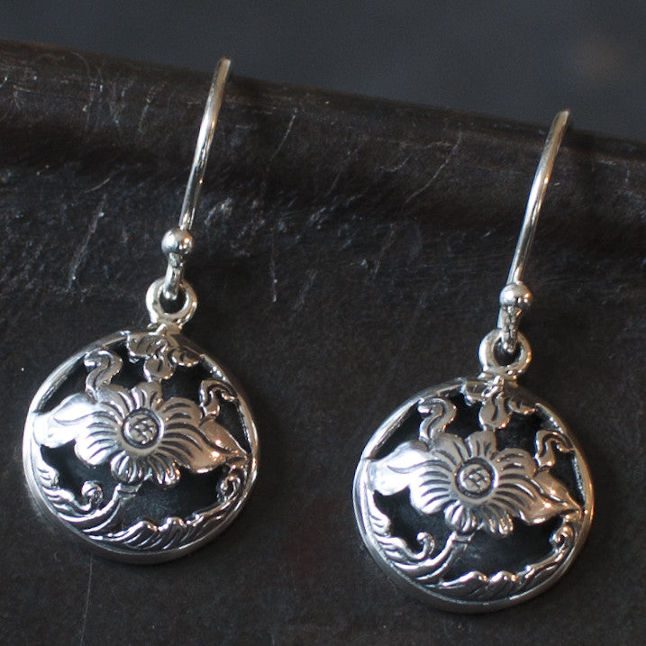 Sterling Silver Flower Cut Out Drop Earrings - Beyond Biasa