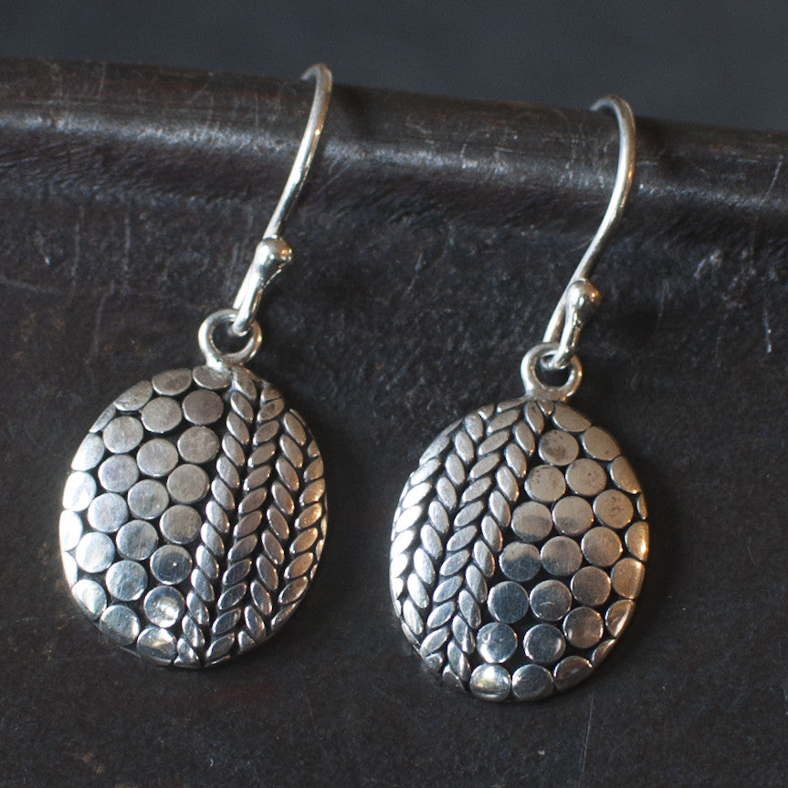 Sterling Silver Dot and Herringbone Drop Earrings - Beyond Biasa