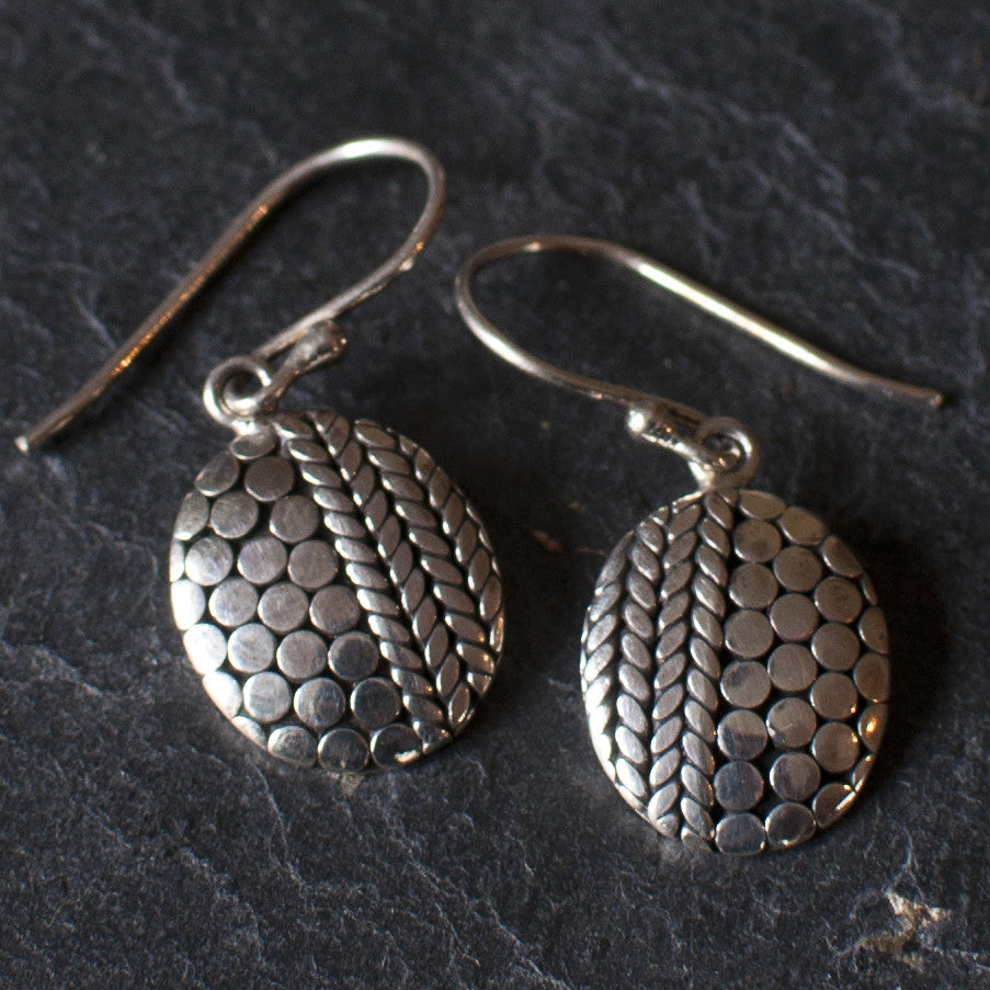 Sterling Silver Dot and Herringbone Drop Earrings - Beyond Biasa