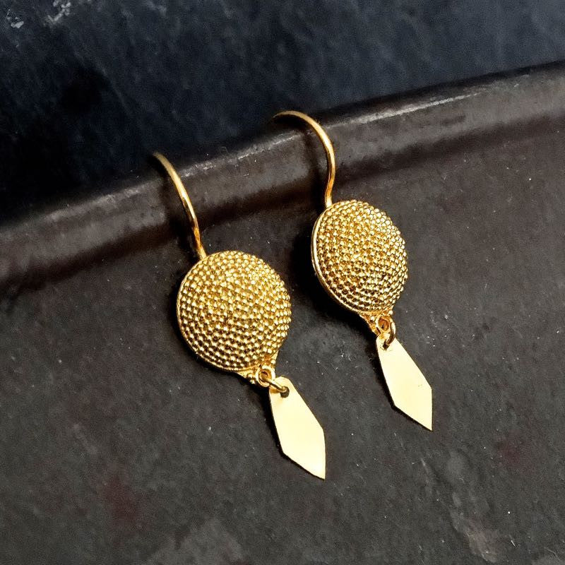Gold Vermeil Granulation Earrings With Arrow Drop - Beyond Biasa