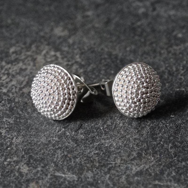 Sterling Silver Granulation Circular Stud Earrings - Beyond Biasa