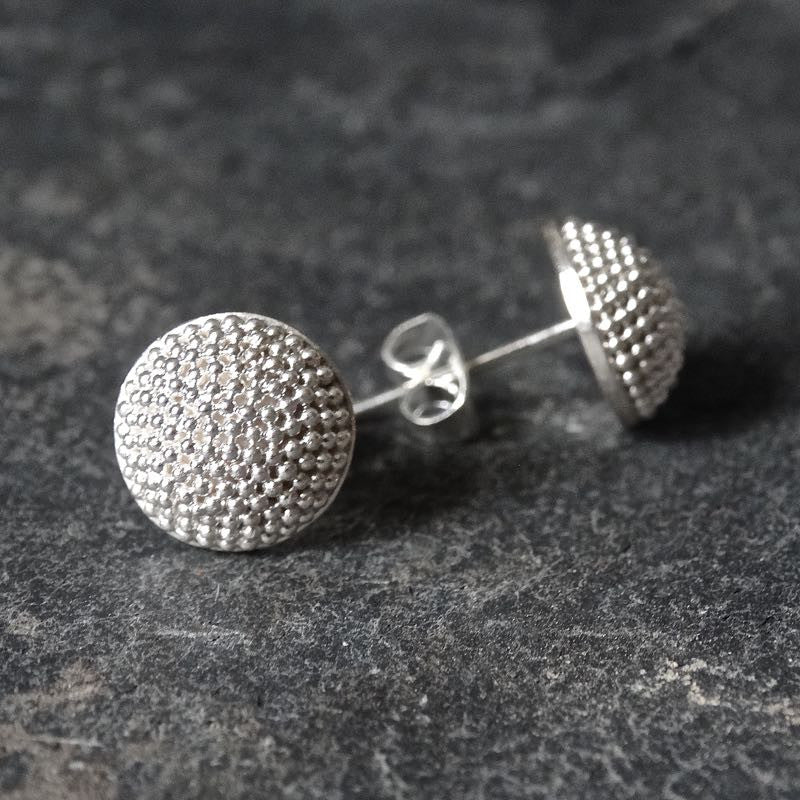 Sterling Silver Granulation Circular Stud Earrings - Beyond Biasa