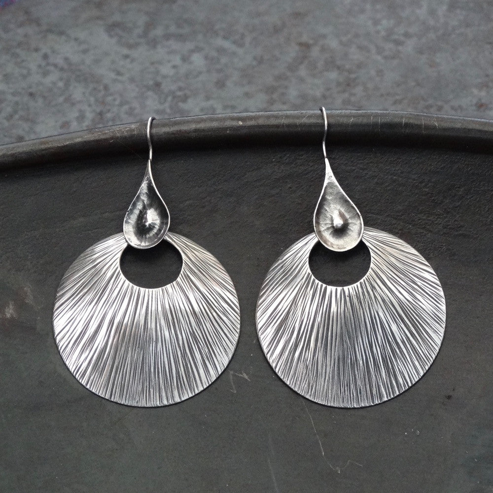 Sterling Silver 'Scratched' Circular Earrings - Beyond Biasa