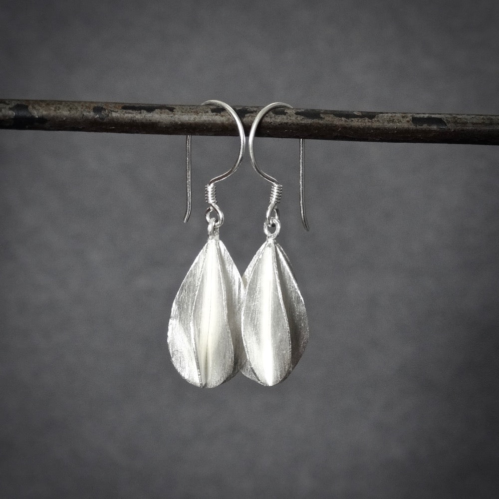 Brushed Sterling Silver Twist Drop Earrings - Beyond Biasa