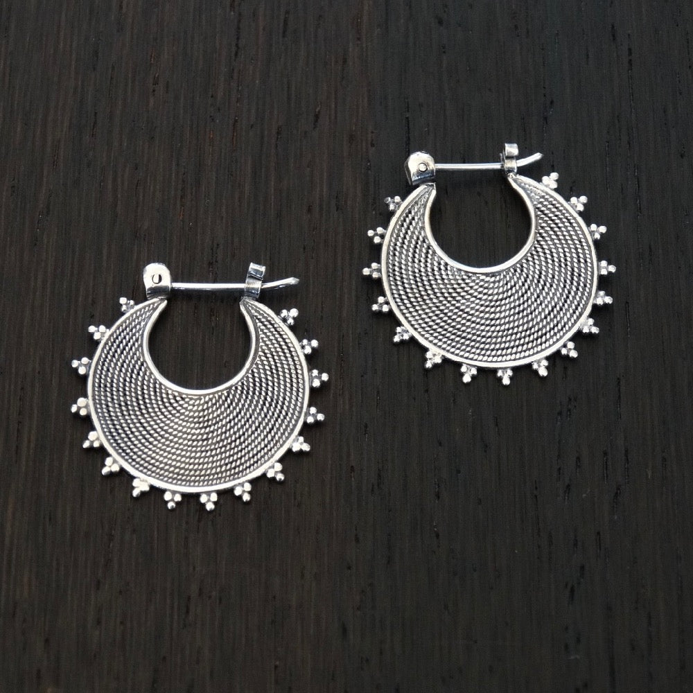 Sterling Silver Wirework and Dot Detail Hoop Earrings - Beyond Biasa