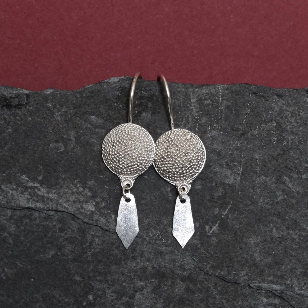 Sterling Silver Granulation Earrings With Arrow Drop - Beyond Biasa