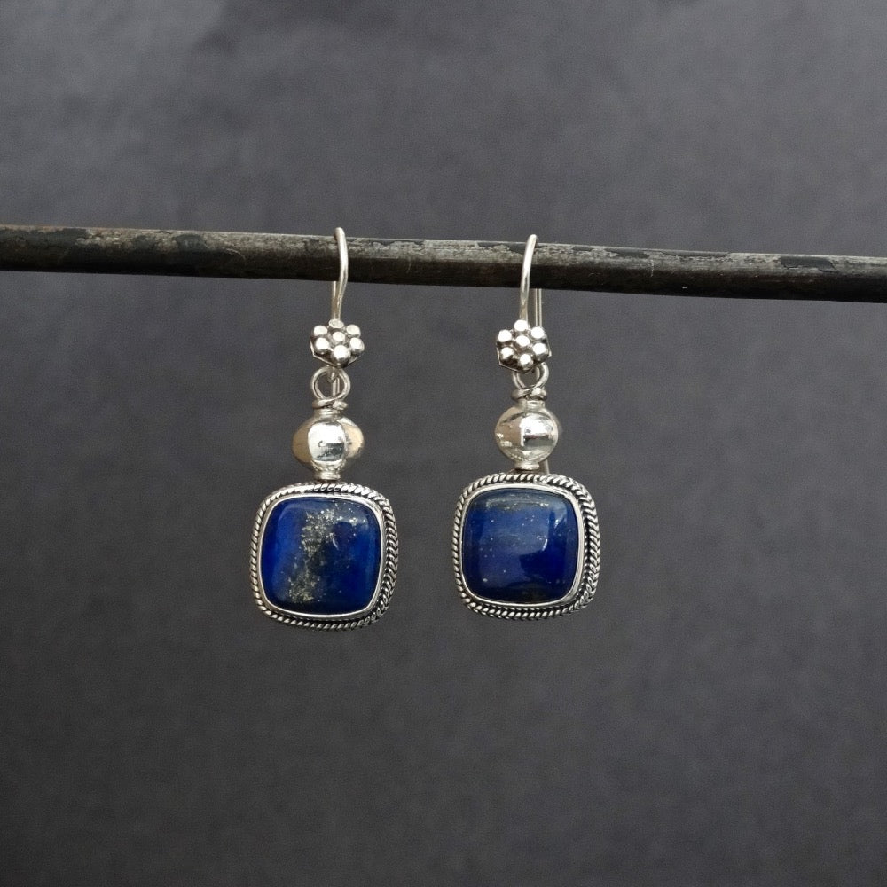 Lapis Lazuli and Sterling Silver Drop Earrings - Beyond Biasa