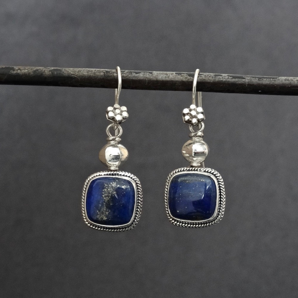 Lapis Lazuli and Sterling Silver Drop Earrings - Beyond Biasa