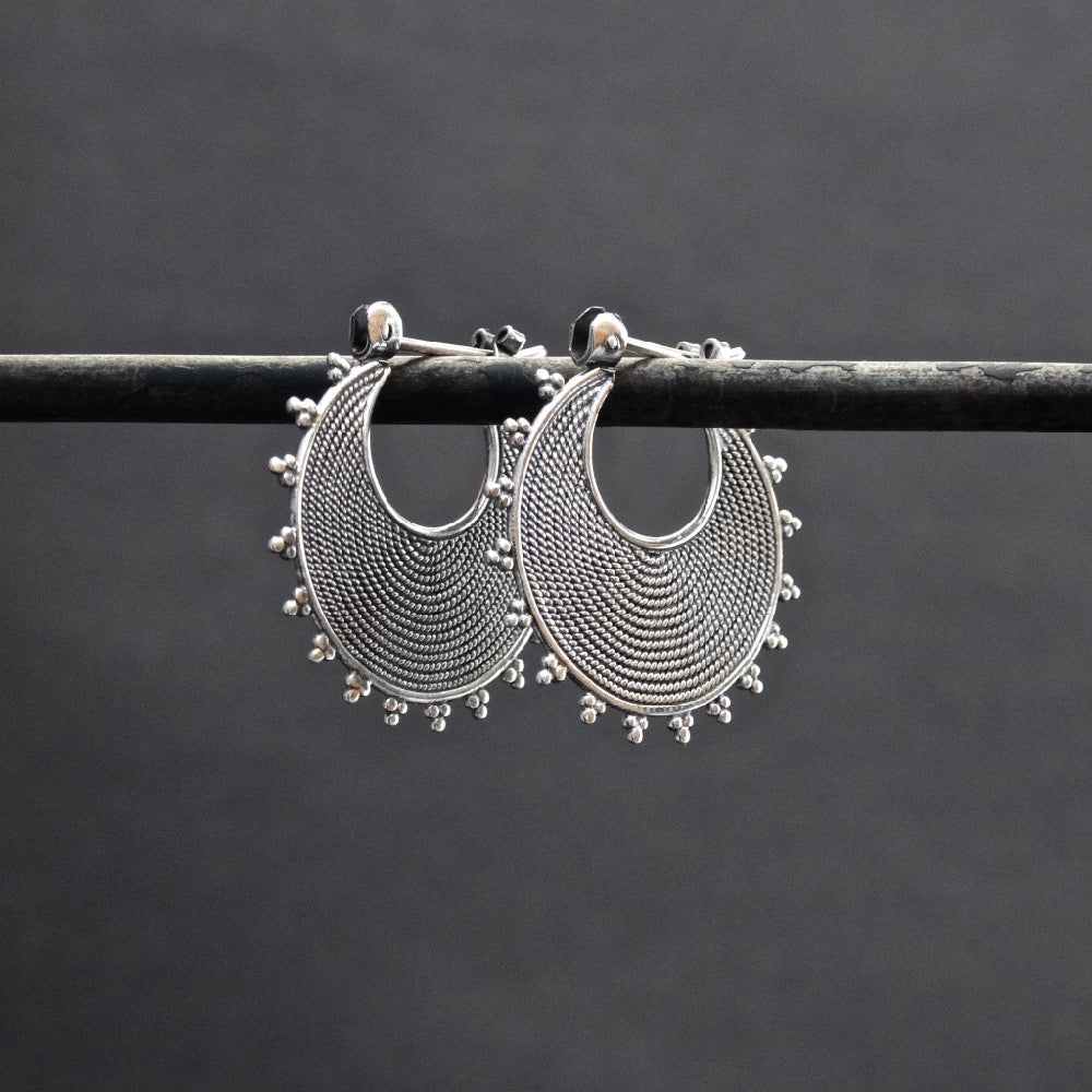 Sterling Silver Wirework and Dot Detail Hoop Earrings - Beyond Biasa