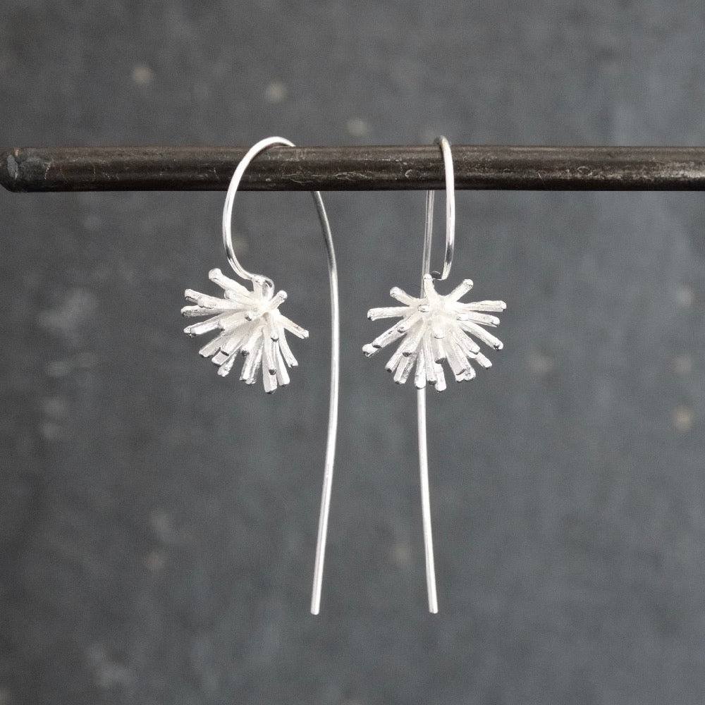 Sterling Silver Textured Long Hook Earring - Beyond Biasa