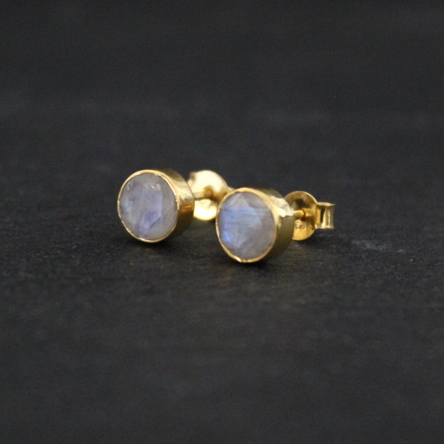 Rainbow Moonstone and Gold Vermeil Round Stud Earrings - Beyond Biasa