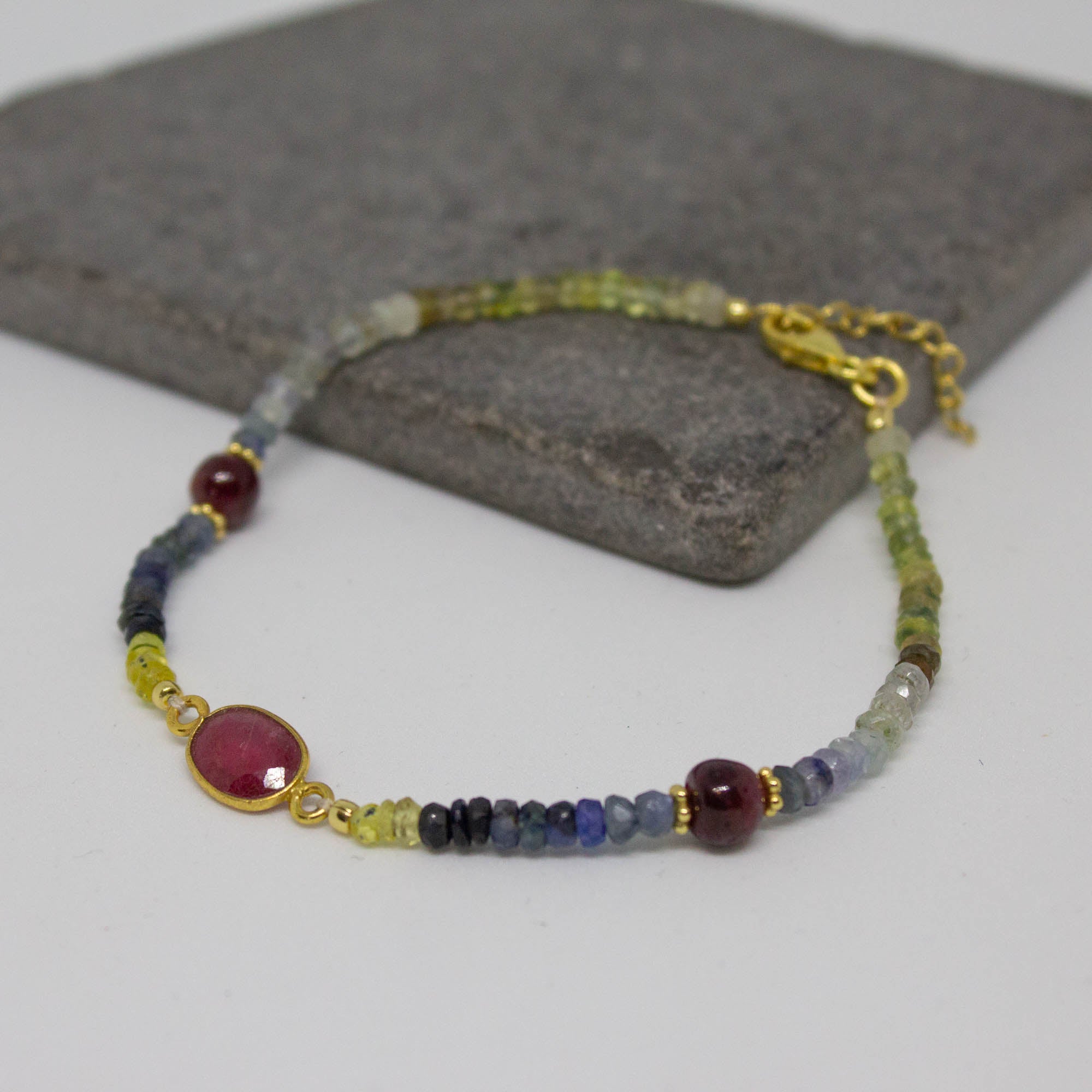 Sapphire, Ruby and Gold Beaded Bracelet