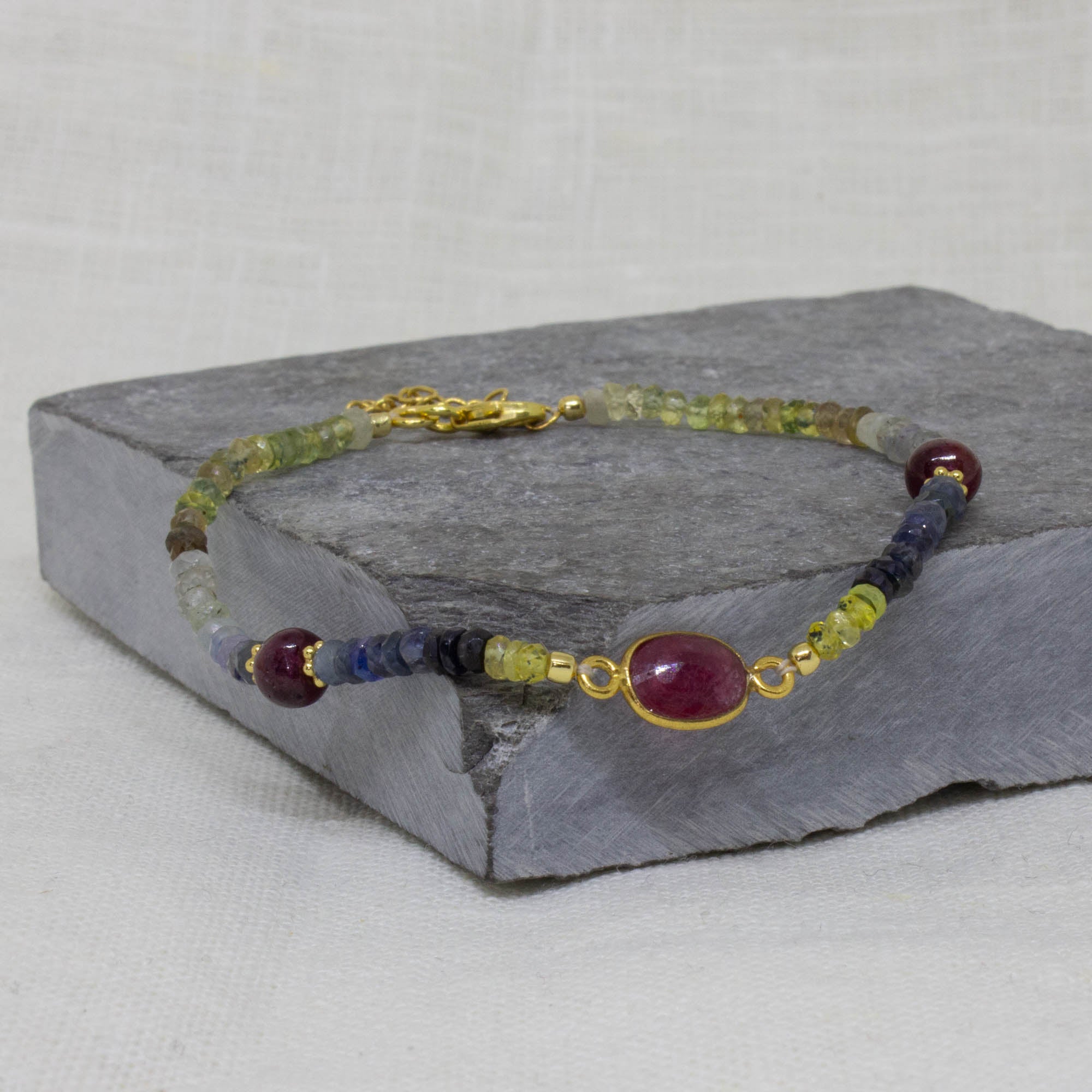 Sapphire, Ruby and Gold Beaded Bracelet