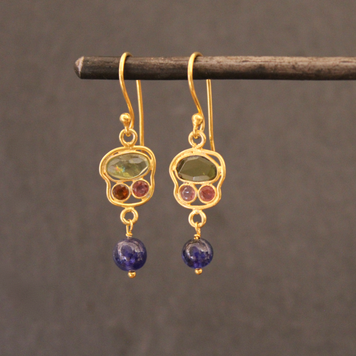 Tourmaline, Lapis Lazuli and Gold Vermeil Drop Earrings - Beyond Biasa