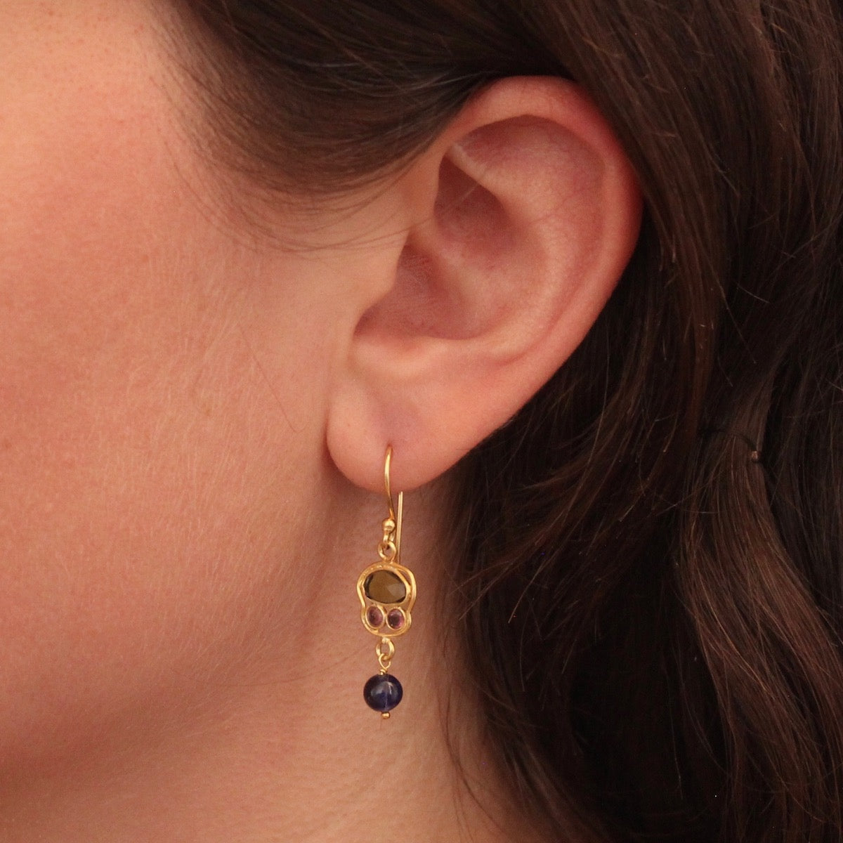 Tourmaline, Lapis Lazuli and Gold Vermeil Drop Earrings - Beyond Biasa