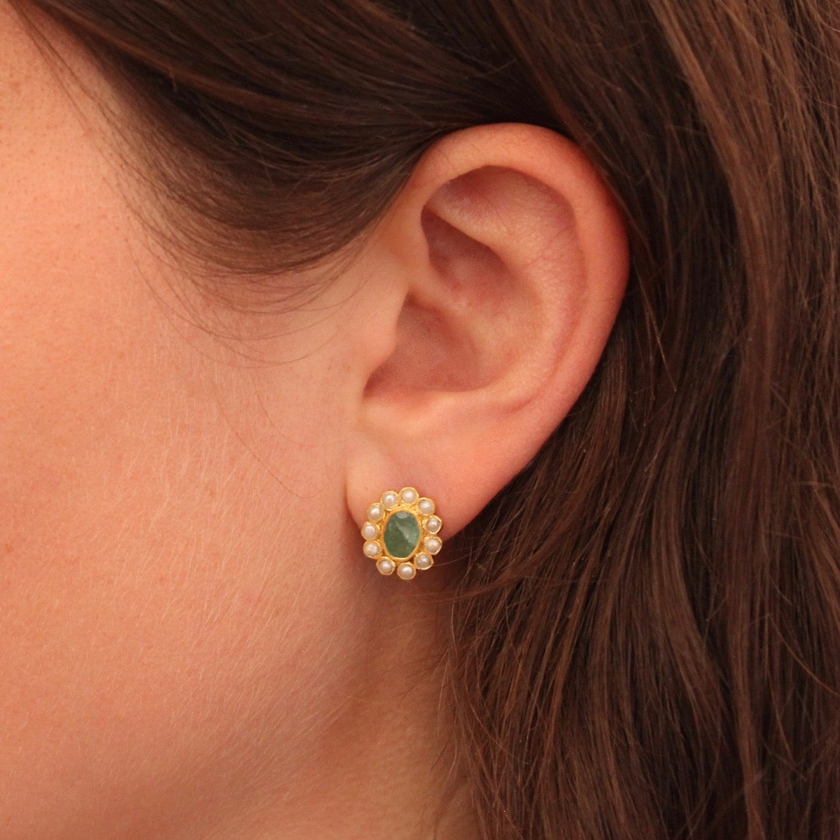 Emerald, Pearl and Gold Vermeil Stud Earrings - Beyond Biasa