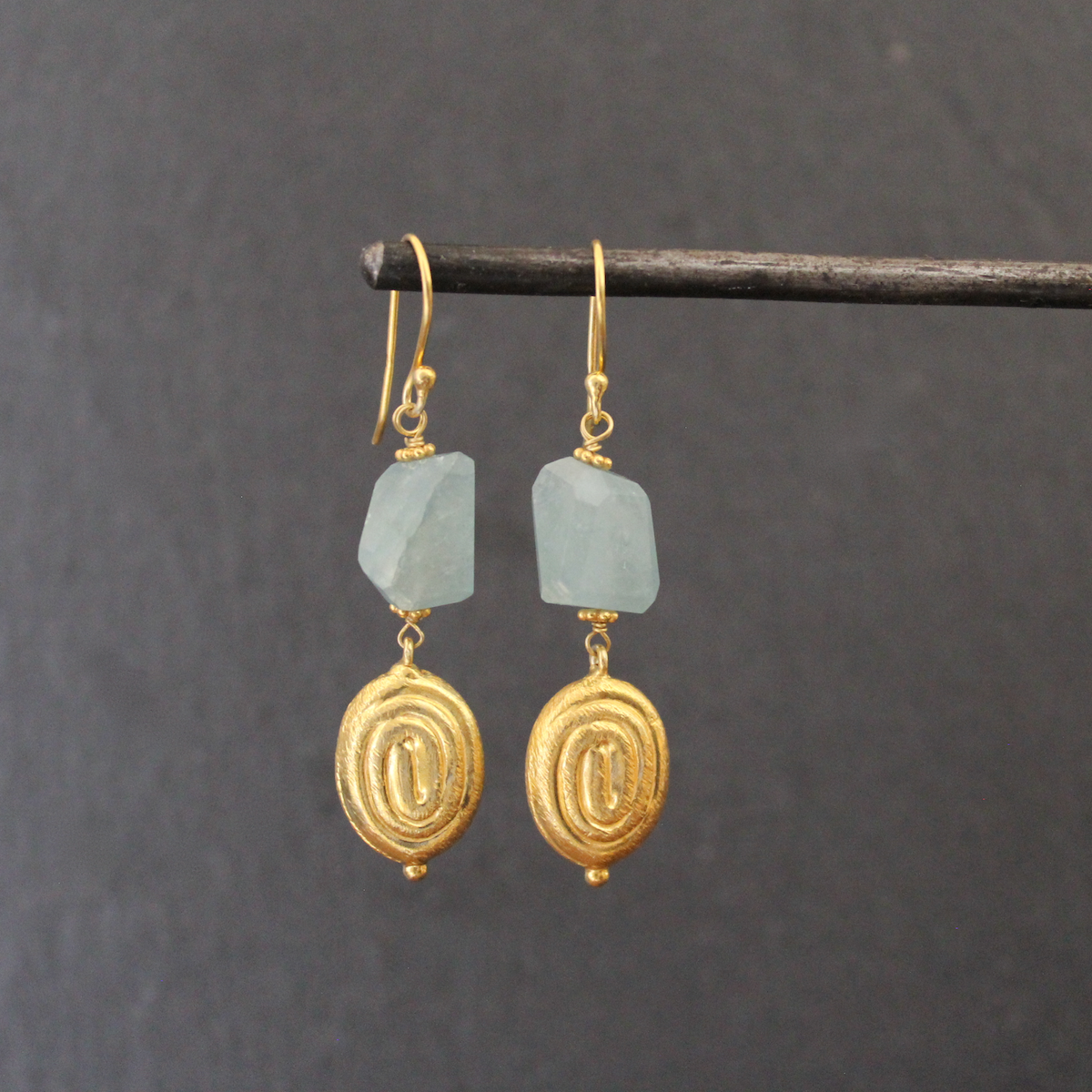 Aquamarine and Textured Gold Vermeil Earrings - Beyond Biasa