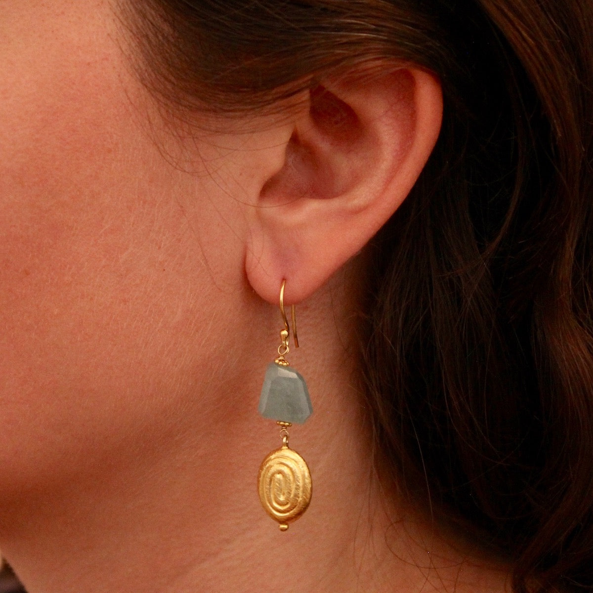 Aquamarine and Textured Gold Vermeil Earrings - Beyond Biasa