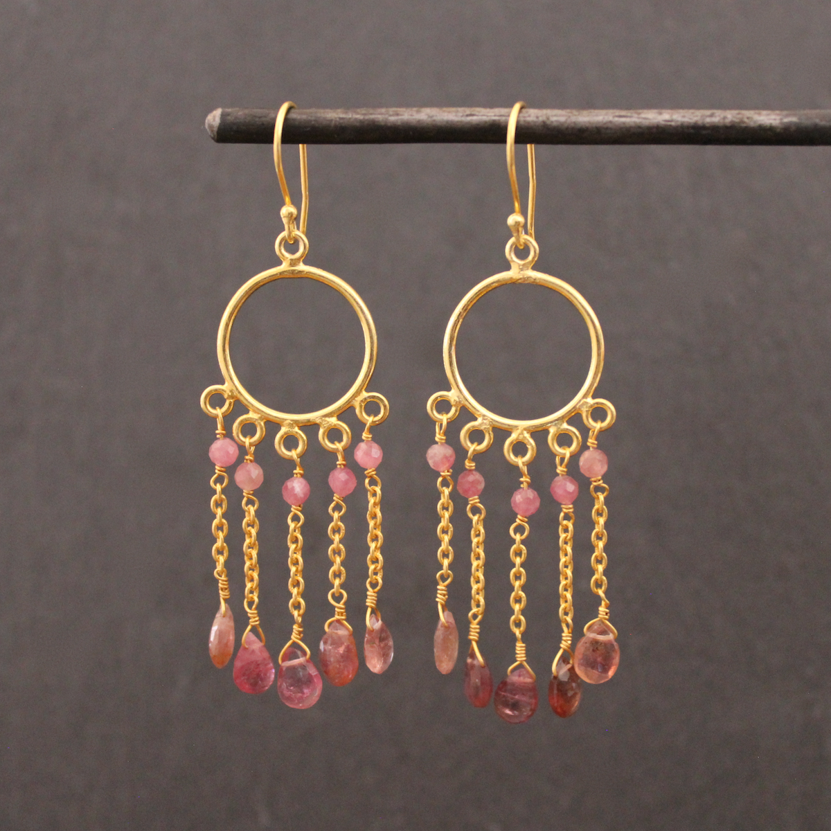 Pink Tourmaline and Gold Vermeil Chain Drop Earrings - Beyond Biasa