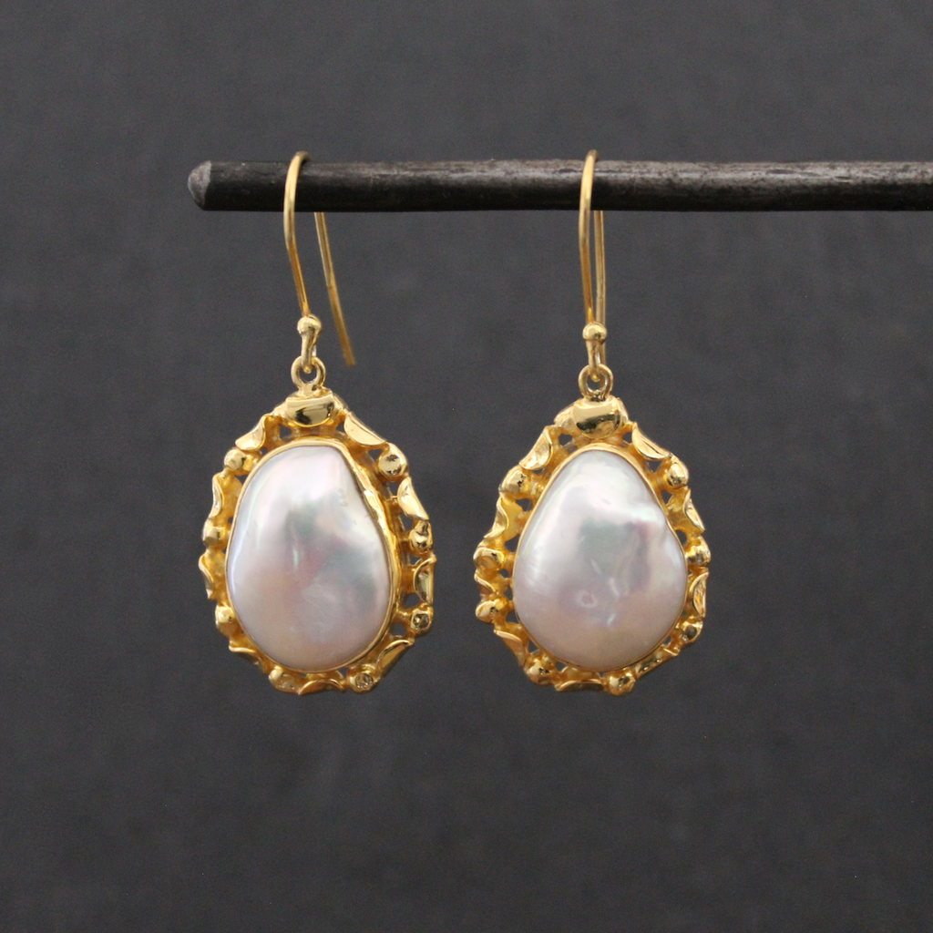 Baroque Pearl and Gold Vermeil Detail Drop Earrings - Beyond Biasa