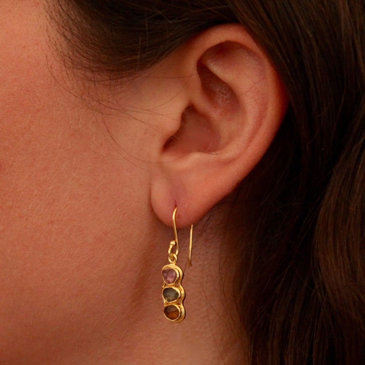 Gold Vermeil and Tourmaline Triple Drop Earrings - Beyond Biasa