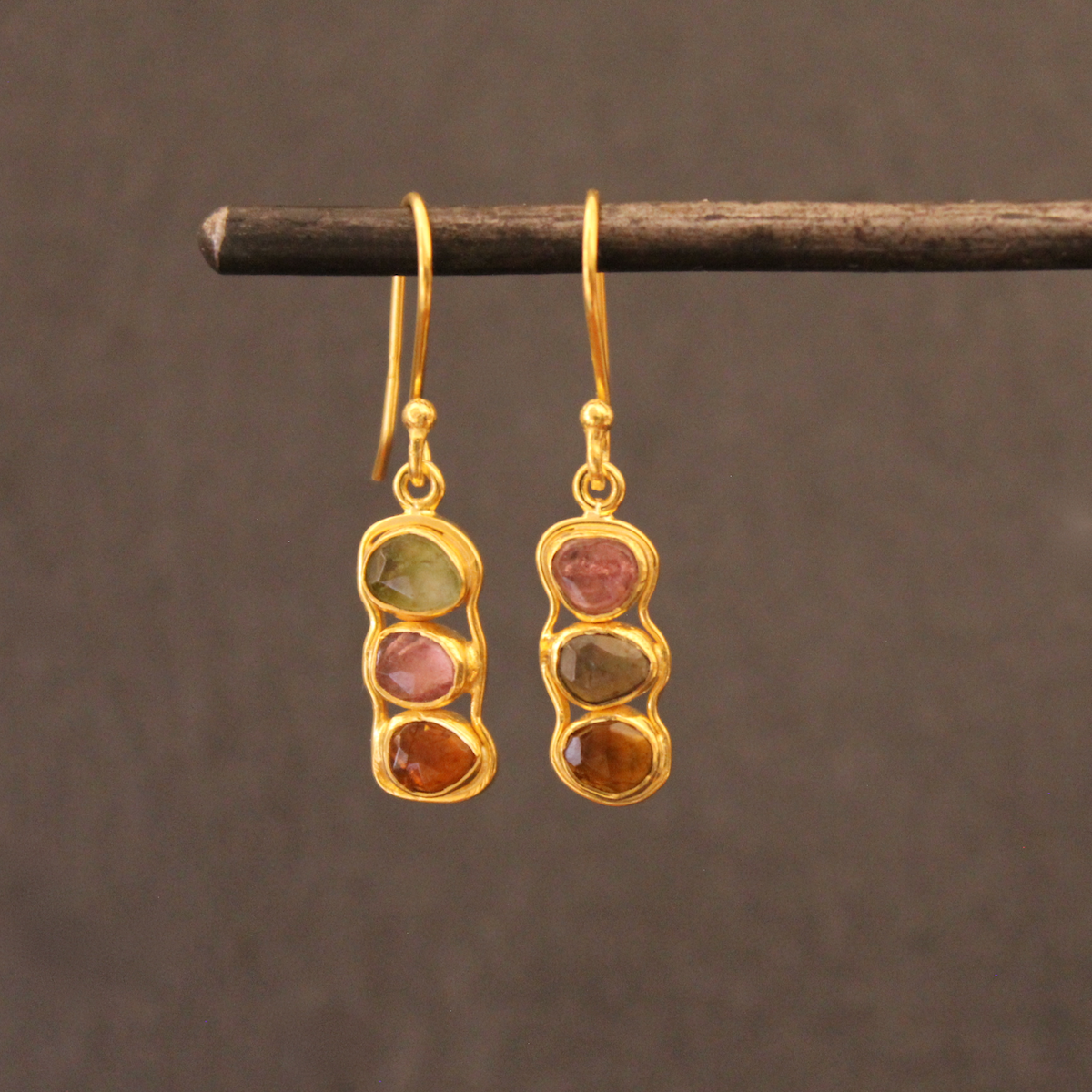 Gold Vermeil and Tourmaline Triple Drop Earrings - Beyond Biasa