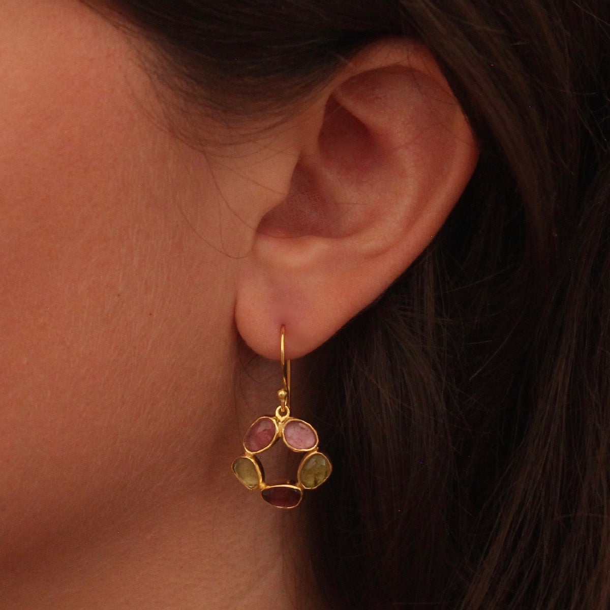 Tourmaline and Gold Vermeil Open Circle Drop Earrings - Beyond Biasa