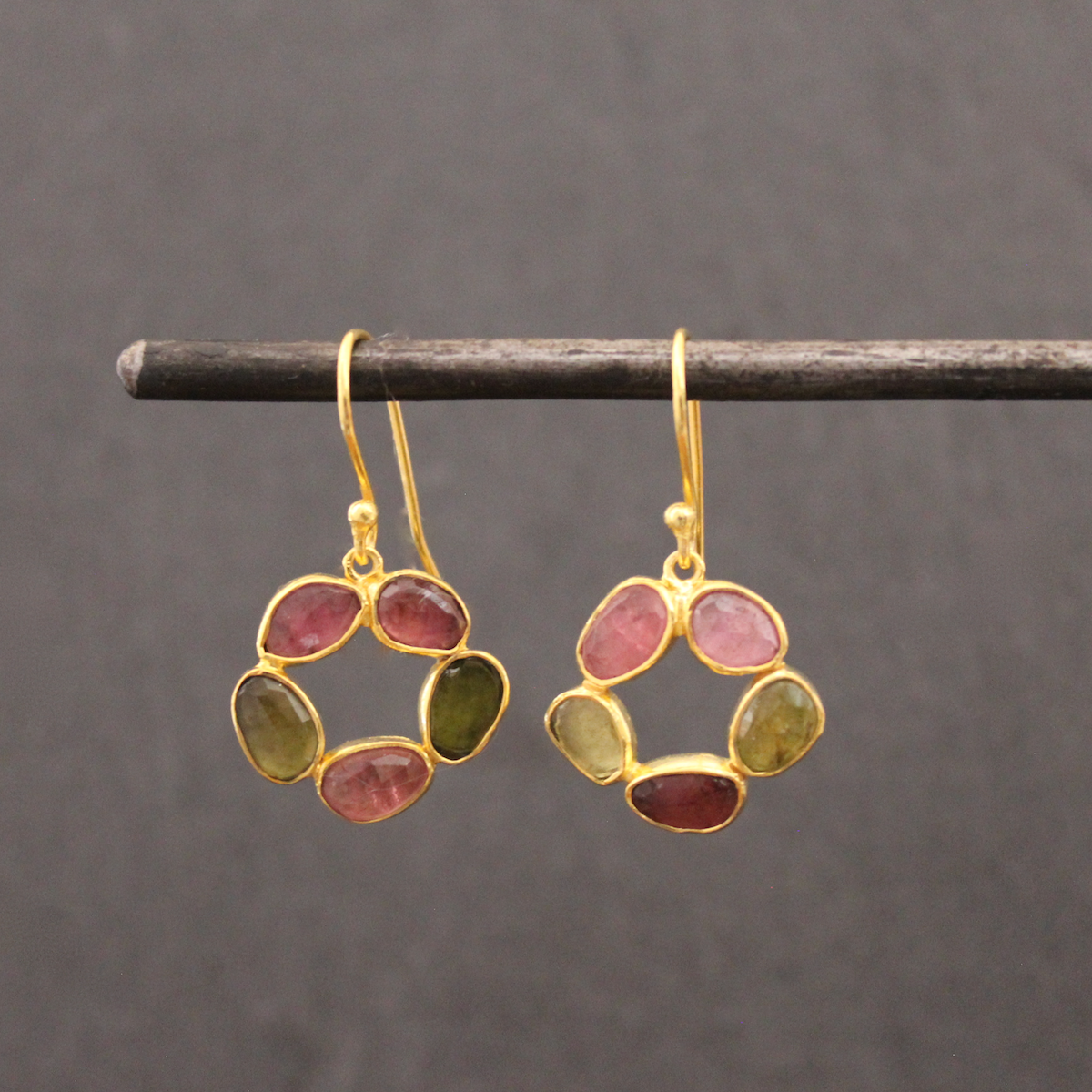Tourmaline and Gold Vermeil Open Circle Drop Earrings - Beyond Biasa