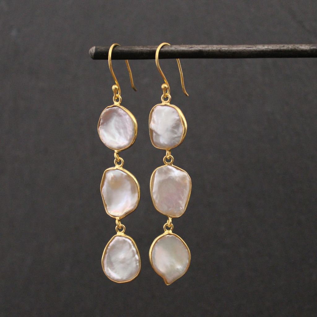 Gold Vermeil and Biwa Pearl Long Drop Earrings - Beyond Biasa