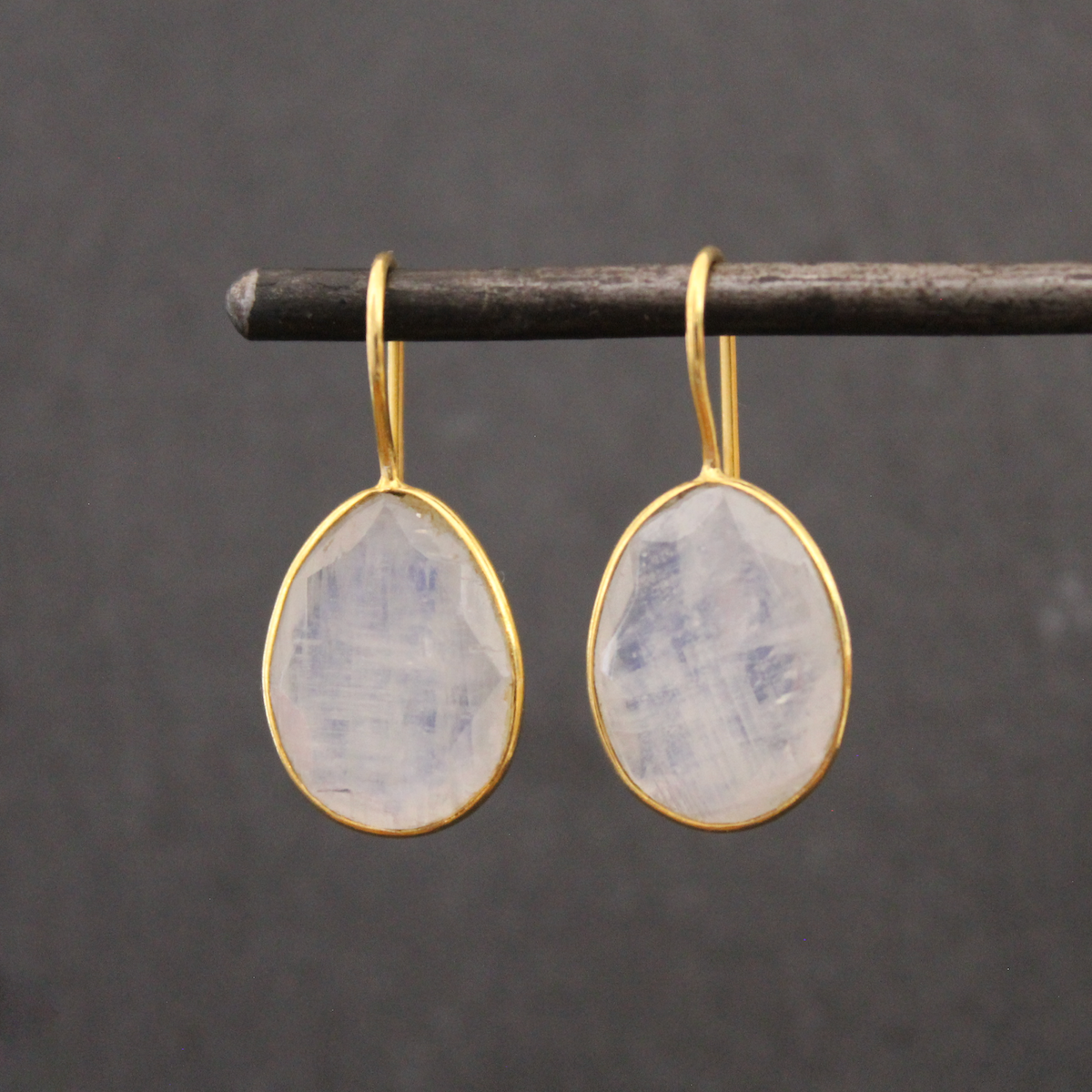 Rainbow Moonstone and Gold Vermeil Drop Earrings - Beyond Biasa