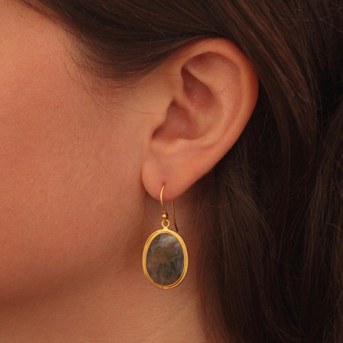Moss Agate and Gold Vermeil Drop Earrings - Beyond Biasa