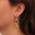 Art Nouveau inspired Carved tourmaline gemstone and gold drop earrings - Beyond Biasa