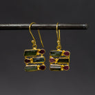 Raw Tourmaline Gemstone and Gold Square Drop Earrings - Beyond Biasa