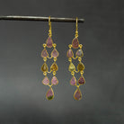 Carved Tourmaline and Gold Chandelier Earrings