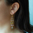 Carved Tourmaline and Gold Chandelier Earrings