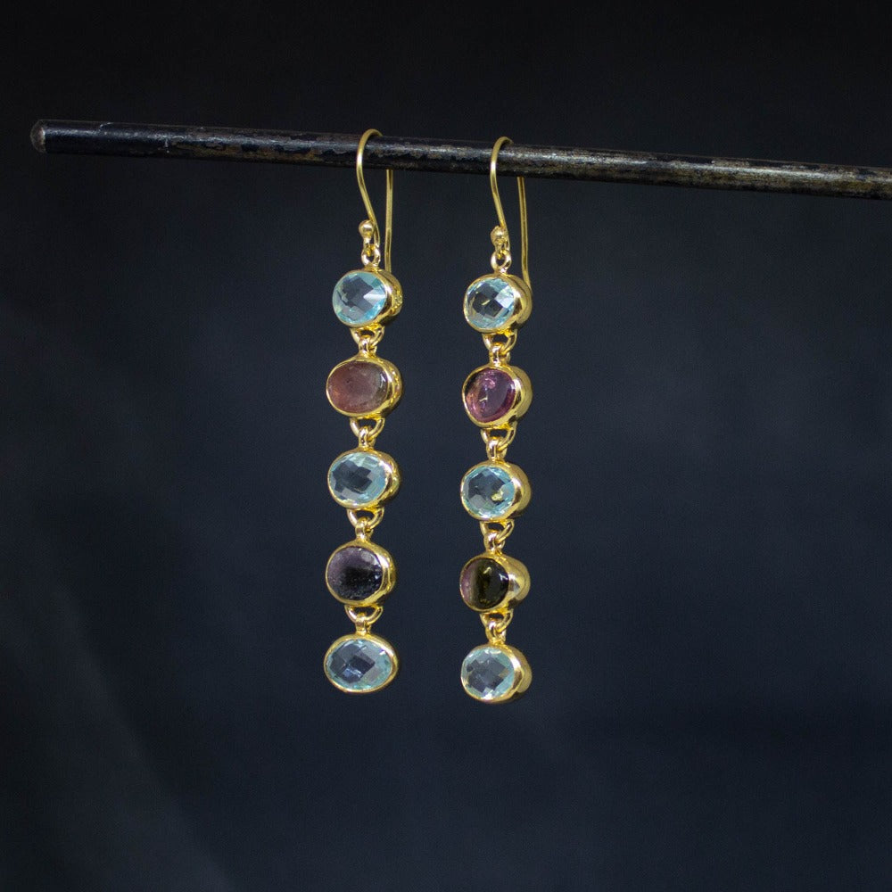 Blue Topaz and Tourmaline Dangle Earrings - Beyond Biasa
