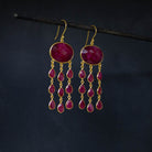 Ruby and Gold Chandelier Earrings