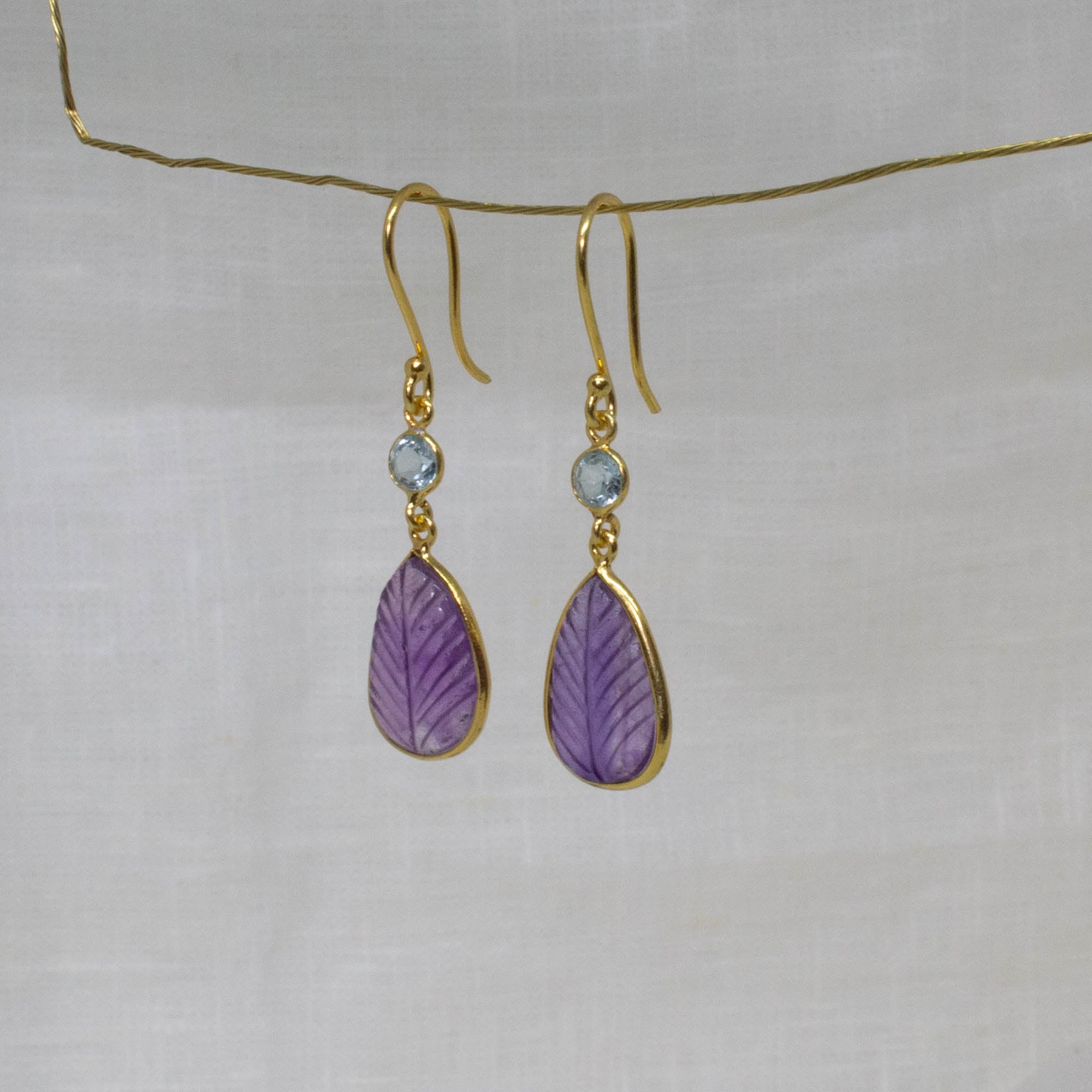 Amethyst, store Sterling Silver, Carved Teardrop Earrings