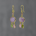 Carved amethyst and tourmaline gemstone dangle earrings in 18k gold vermeil with hook fittings - Beyond Biasa