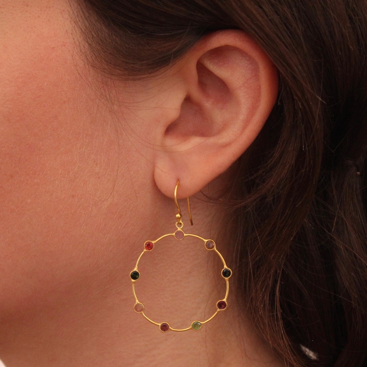 Tourmaline and Gold Vermeil Open Circle Earrings - Beyond Biasa