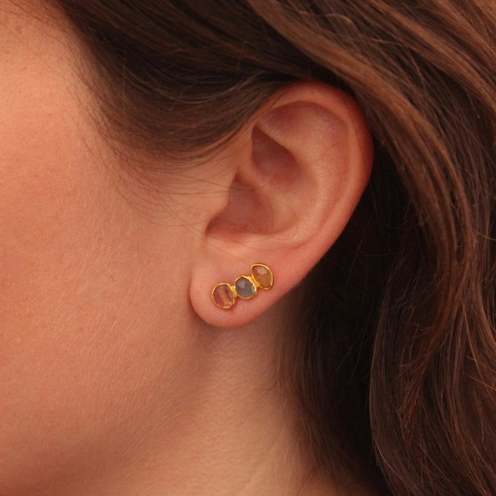 Gold Vermeil and Tourmaline Climber Stud Earrings - Beyond Biasa