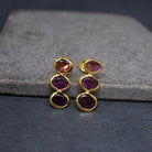 Triple Gemstone and Gold Organic Stud Earrings - Beyond Biasa