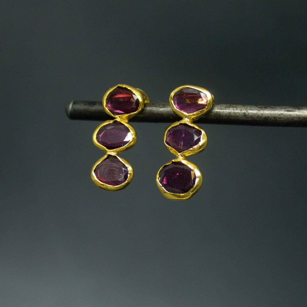 Triple Gemstone and Gold Organic Stud Earrings - Beyond Biasa