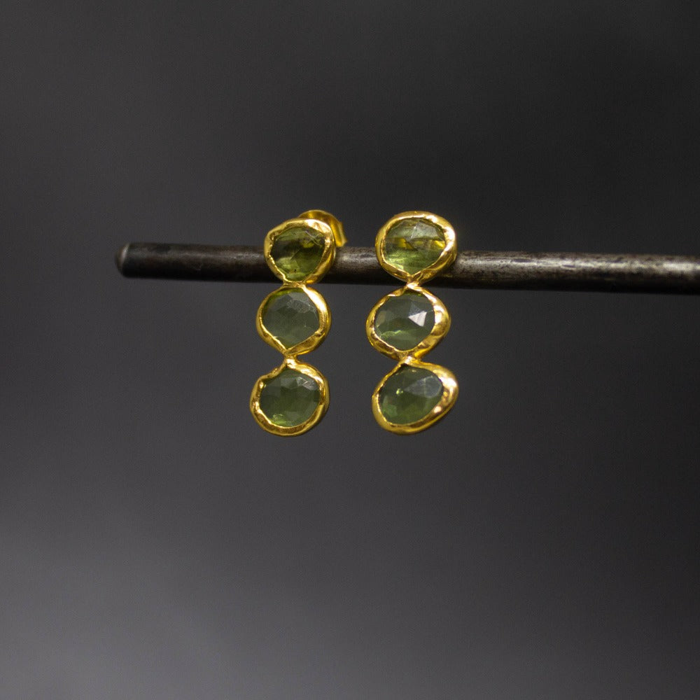 Triple Gemstone and Gold Organic Stud Earrings - Beyond Biasa