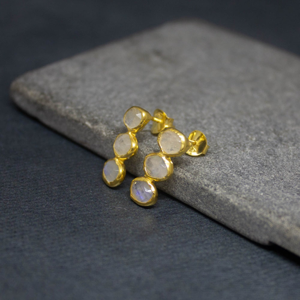 Triple Gemstone and Gold Organic Stud Earrings - Beyond Biasa