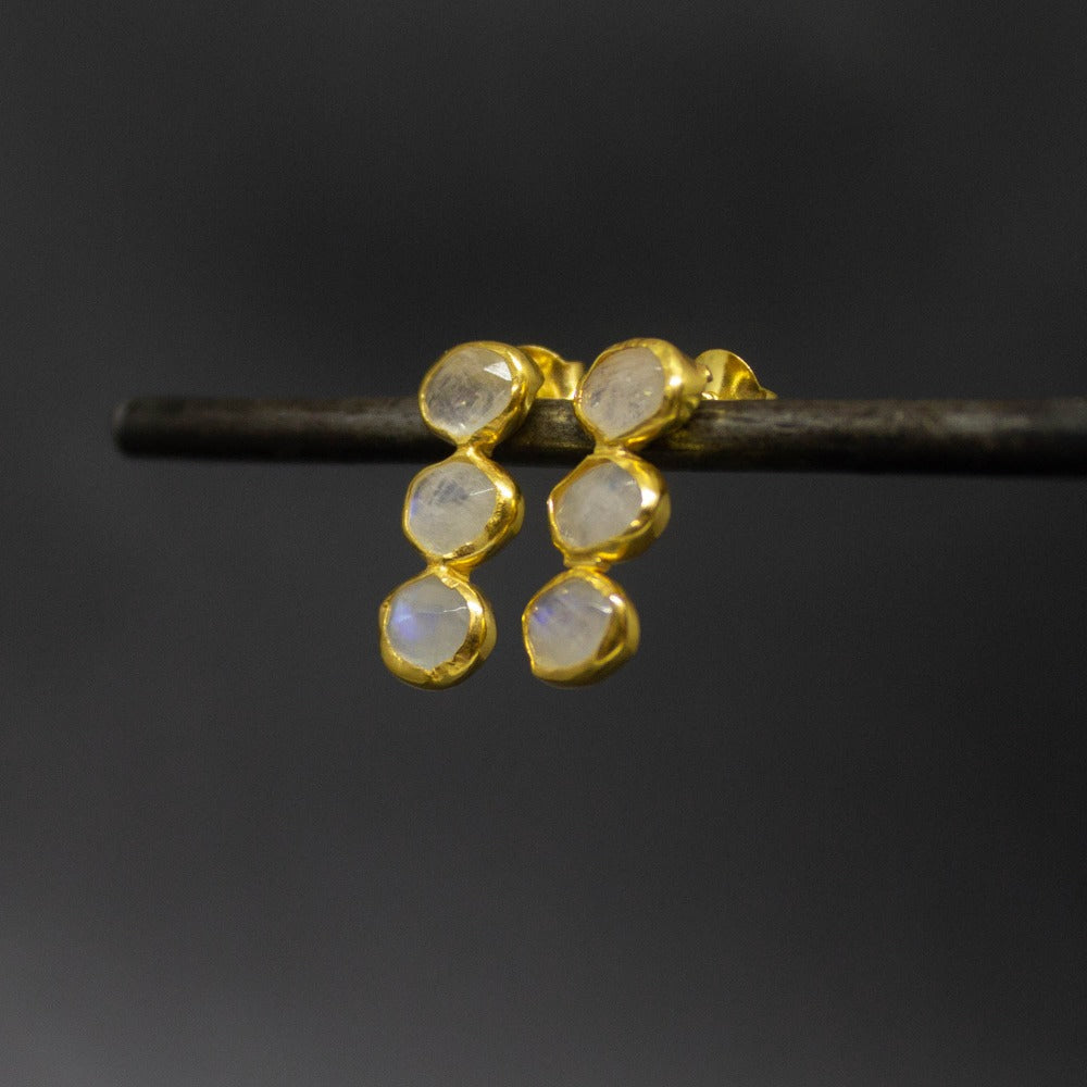 Triple Gemstone and Gold Organic Stud Earrings - Beyond Biasa