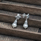 Pearl and Sterling Silver Flower Flute Earrings - Beyond Biasa